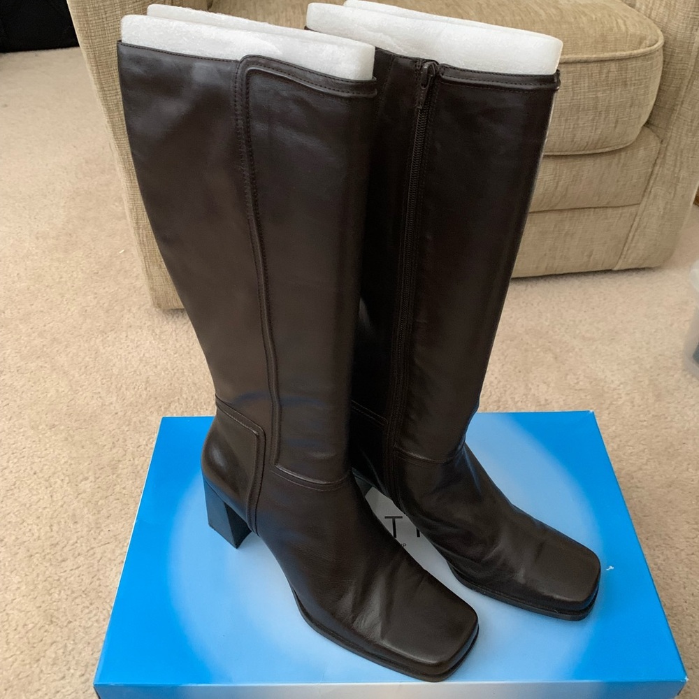 Elegant Brown Leather Knee-High Boots